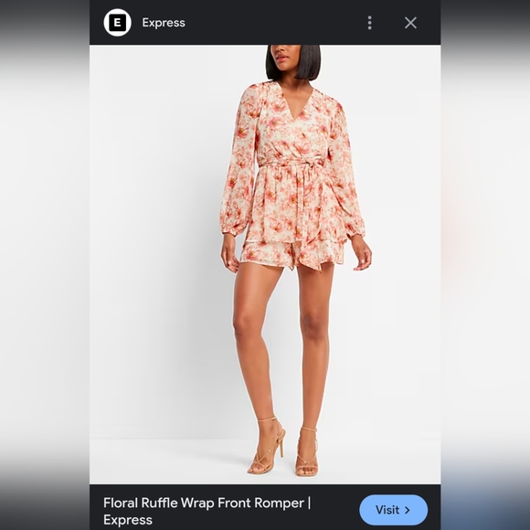 Express Floral Ruffle Wrap Front Romper - Picture 2 of 9